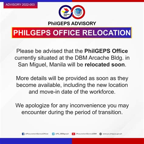 Advisory Transfer of Philgeps Office.